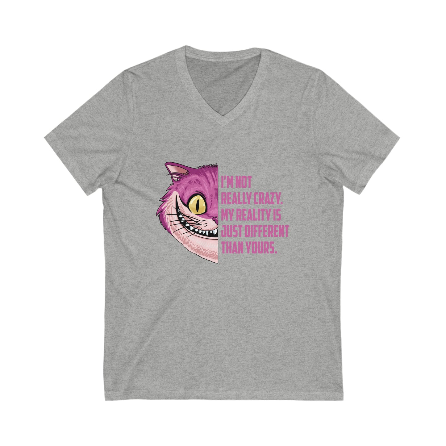 Cheshire Cat Quote Unisex Short Sleeve V-Neck Tee