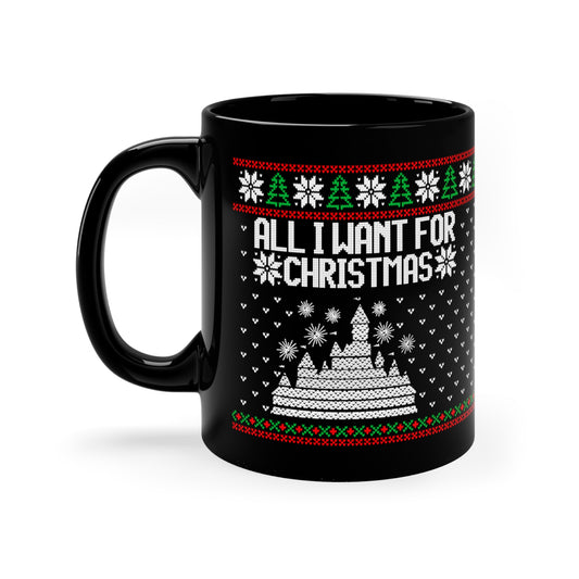 All I Want for Christmas Disneyland Ugly Sweater Black Mug