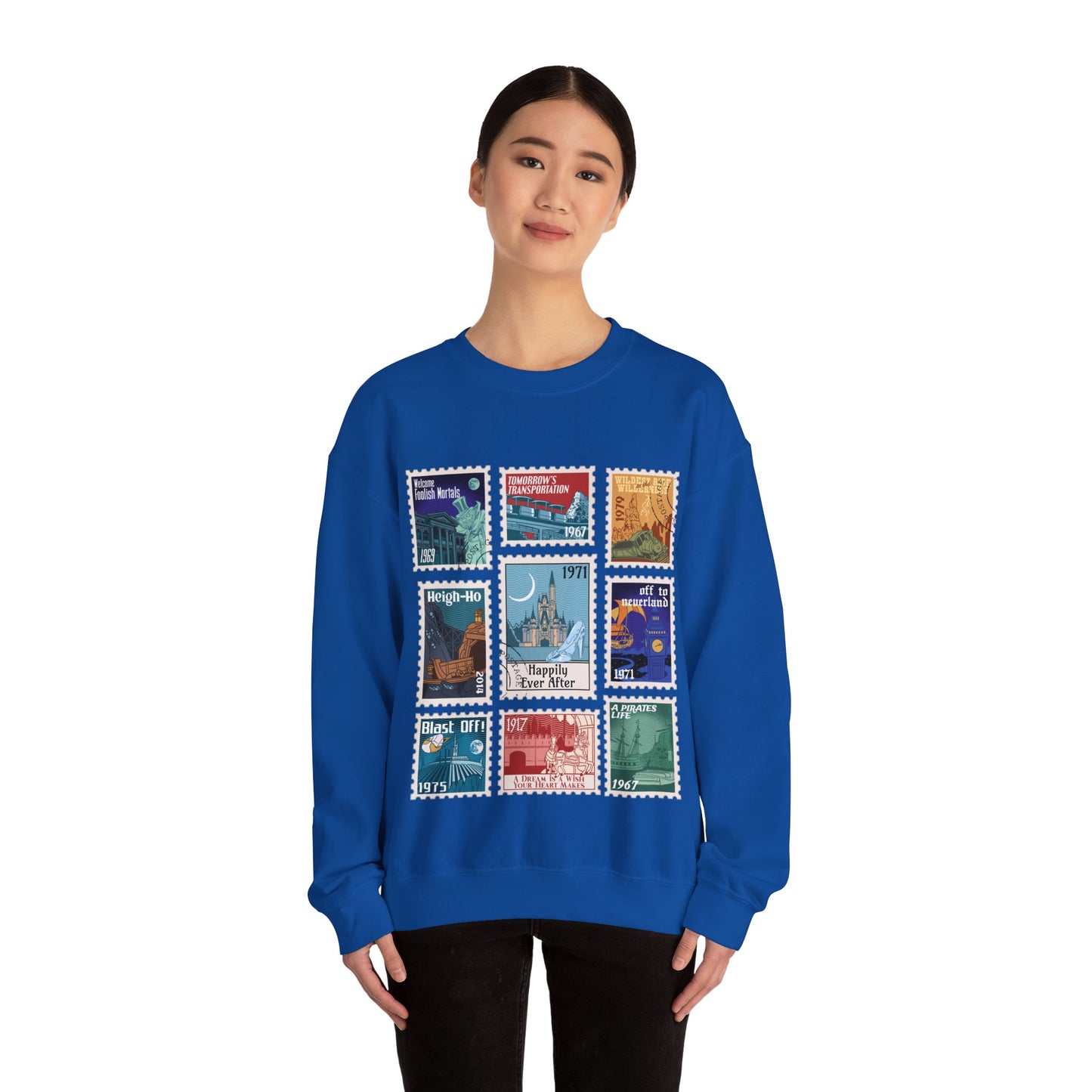 Magic Kingdom Vintage Stamps - Adult Crewneck Sweatshirt