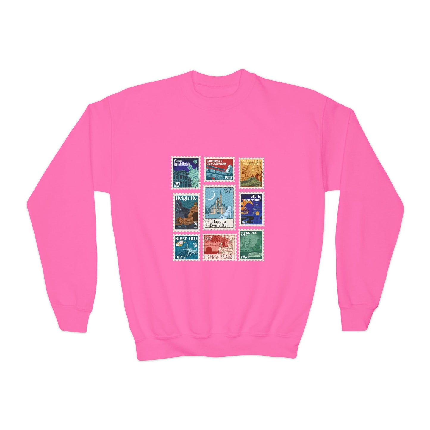 Magic Kingdom Vintage Stamps - Youth Crewneck Sweatshirt