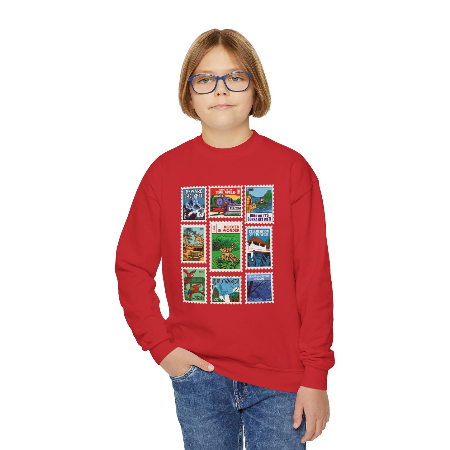 Animal Kingdom Vintage Stamps - Youth Crewneck Sweatshirt
