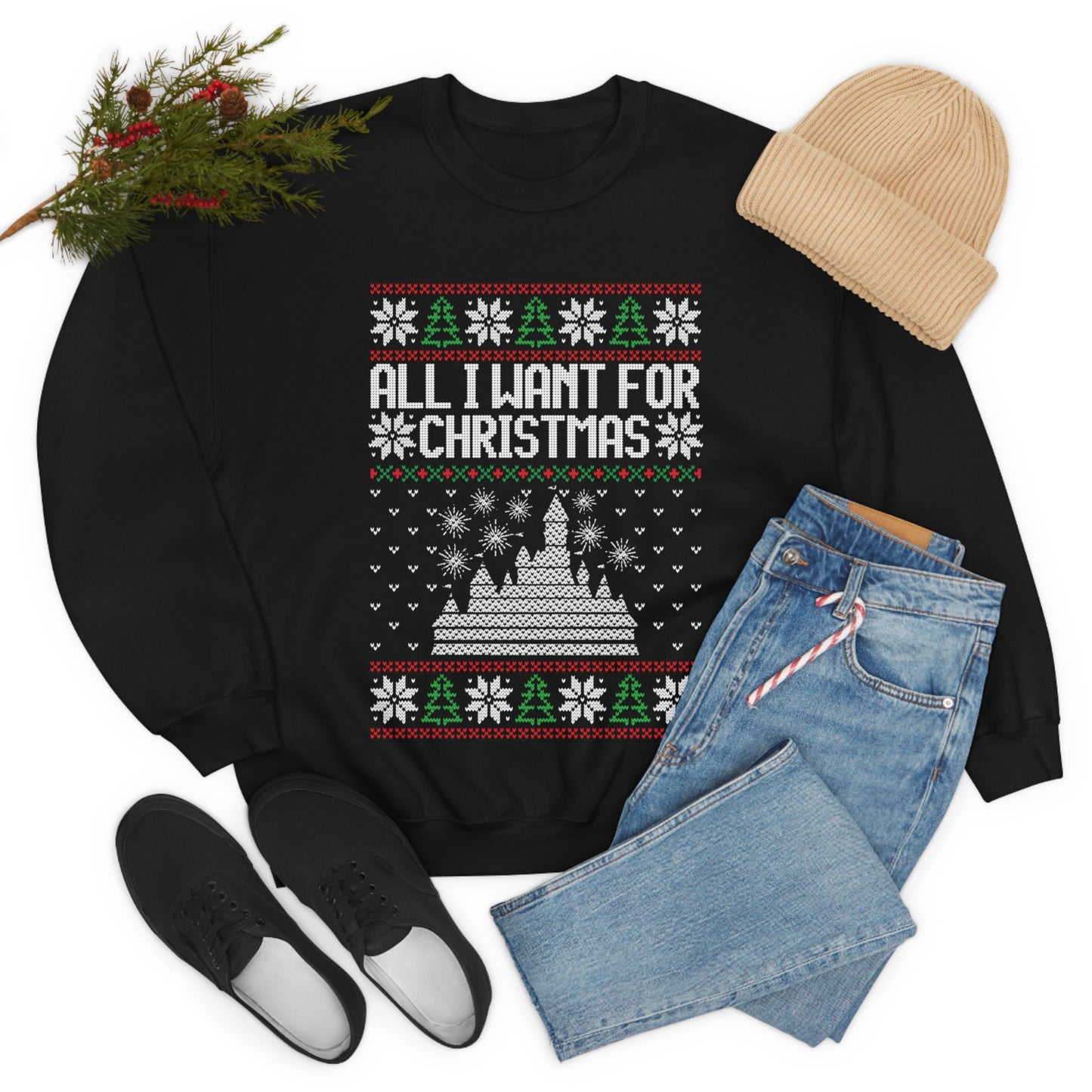 Disneyland Ugly Sweater All I Want for Christmas - Adult Crewneck Sweatshirt