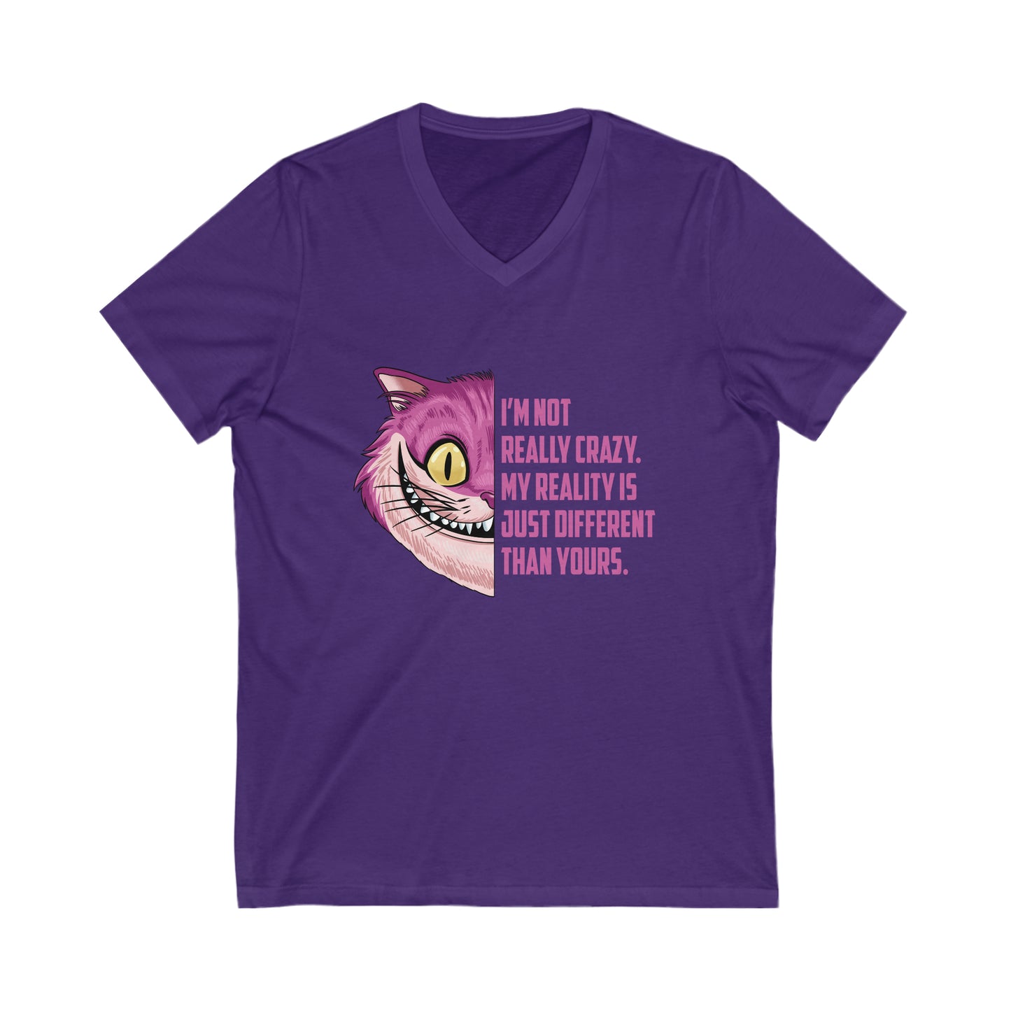 Cheshire Cat Quote Unisex Short Sleeve V-Neck Tee