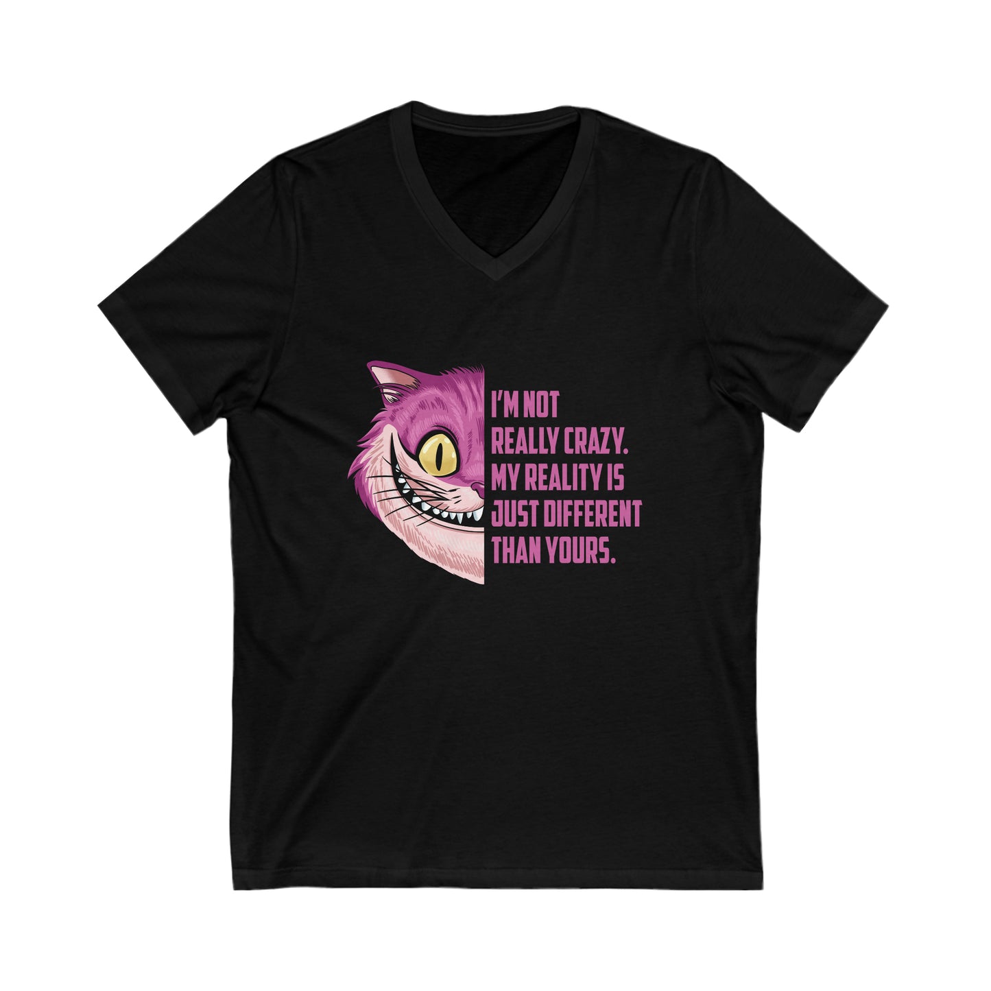 Cheshire Cat Quote Unisex Short Sleeve V-Neck Tee