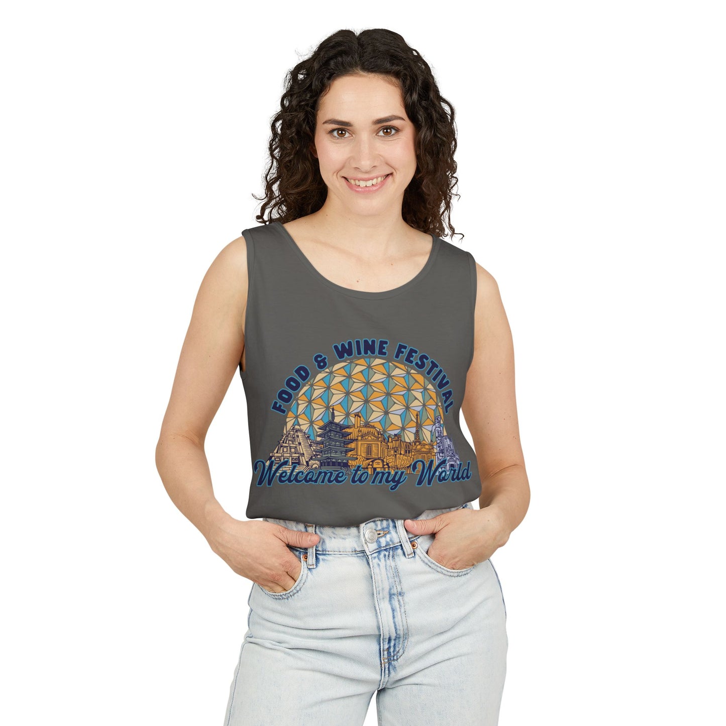 Welcome to my World Food & Wine Festival - Unisex Garment-Dyed Tank Top