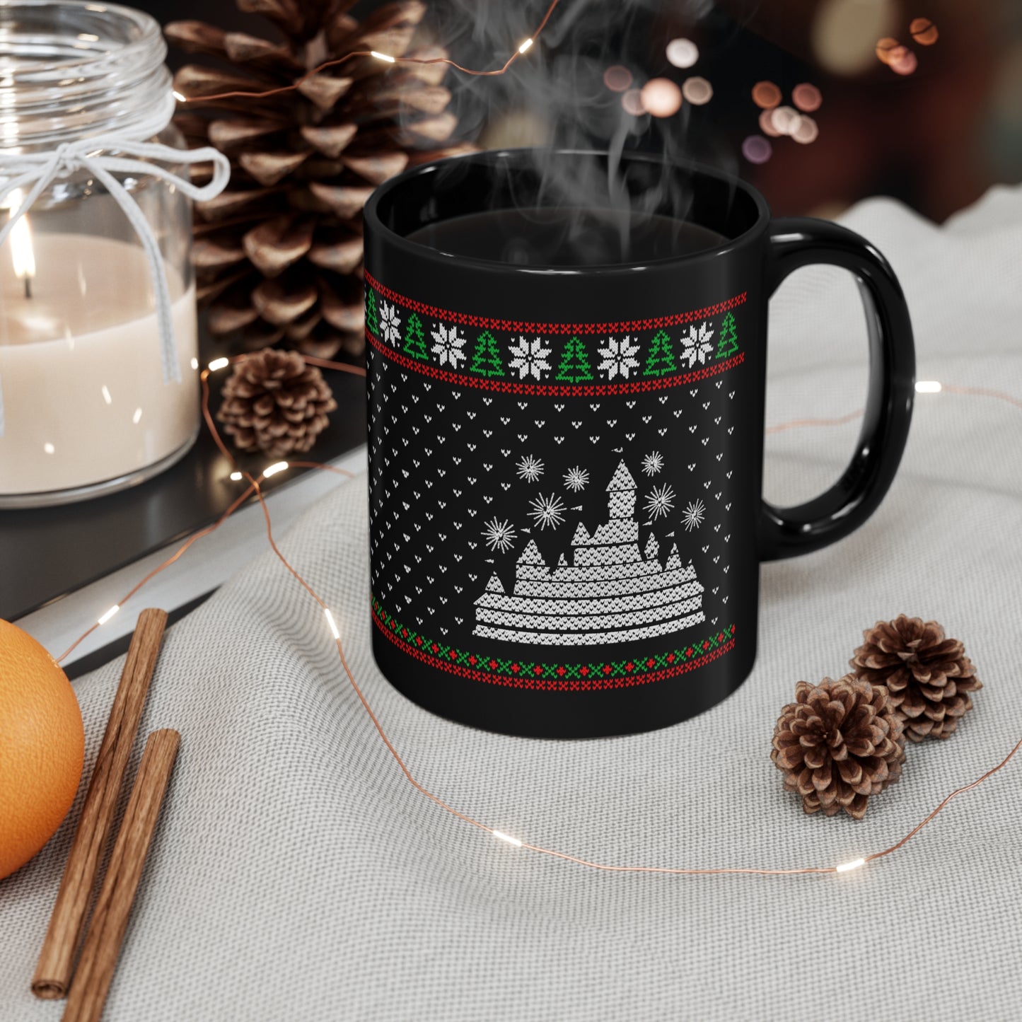 All I Want for Christmas Disneyland Ugly Sweater Black Mug