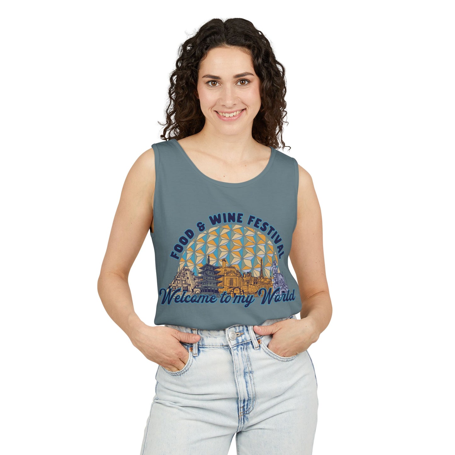 Welcome to my World Food & Wine Festival - Unisex Garment-Dyed Tank Top