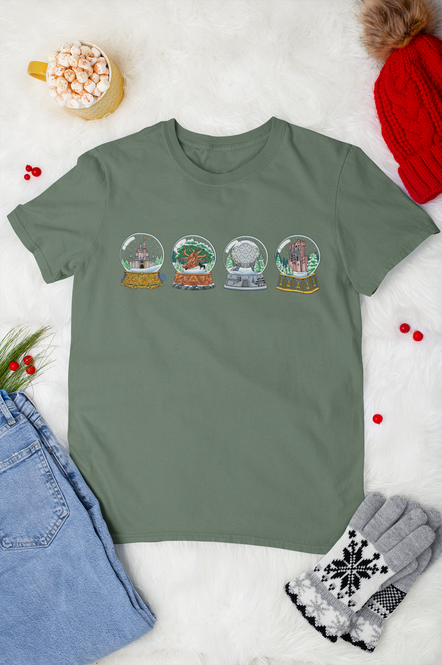 Park Landmarks in Snowglobes - Adult Tshirt