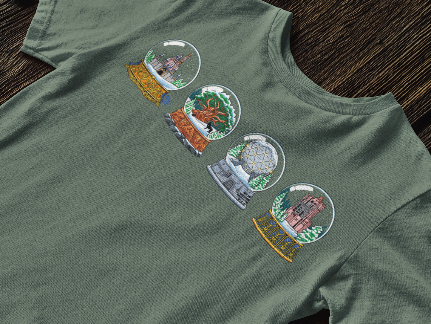 Park Landmarks in Snowglobes - Adult Tshirt