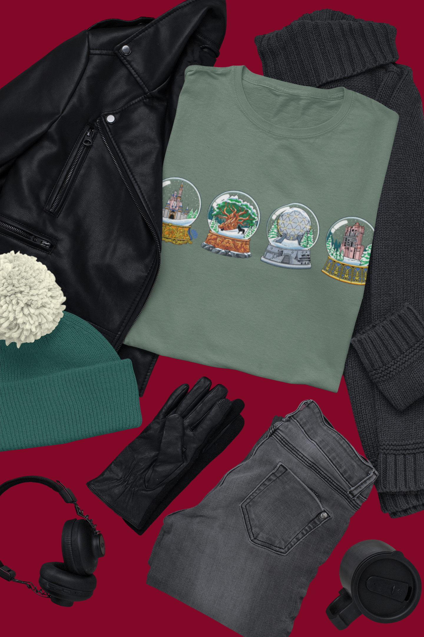Park Landmarks in Snowglobes - Adult Tshirt