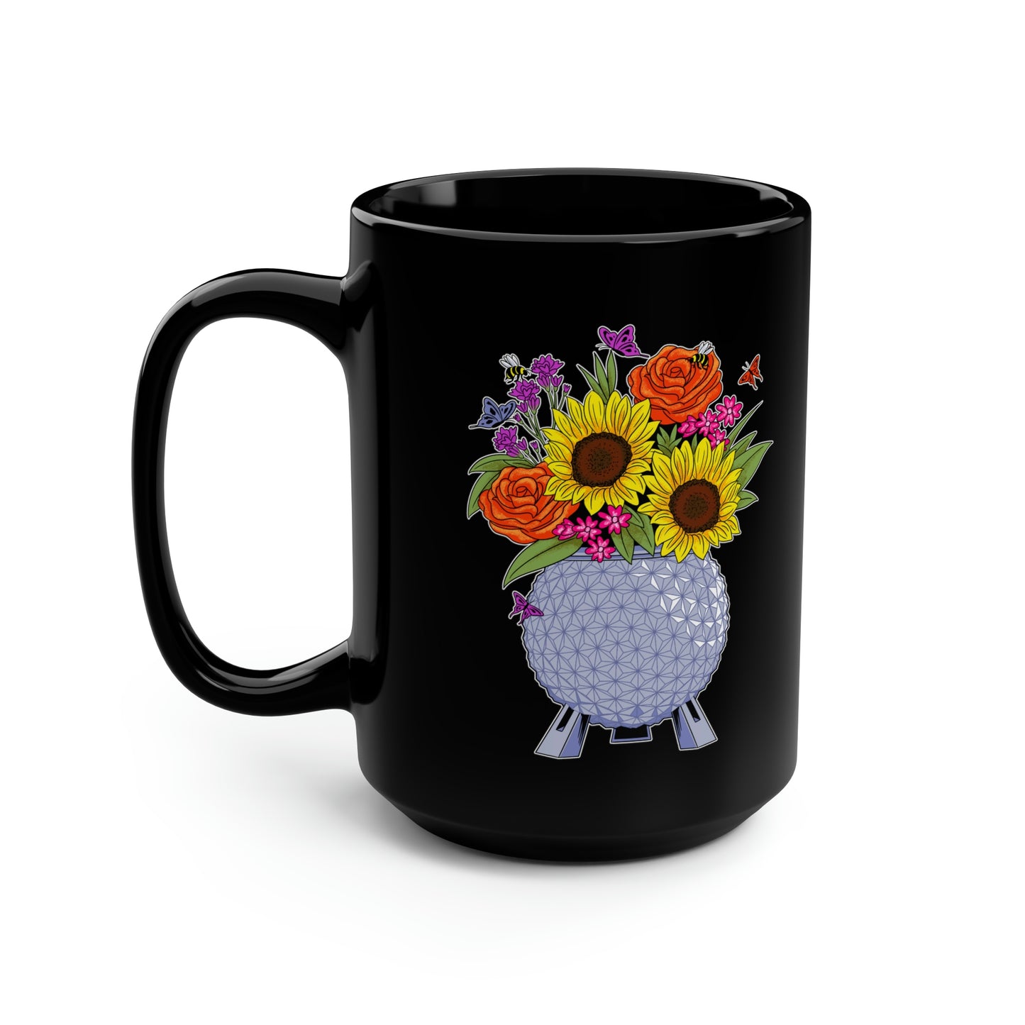EPCOT Spaceship Earth Flowers Black Mug
