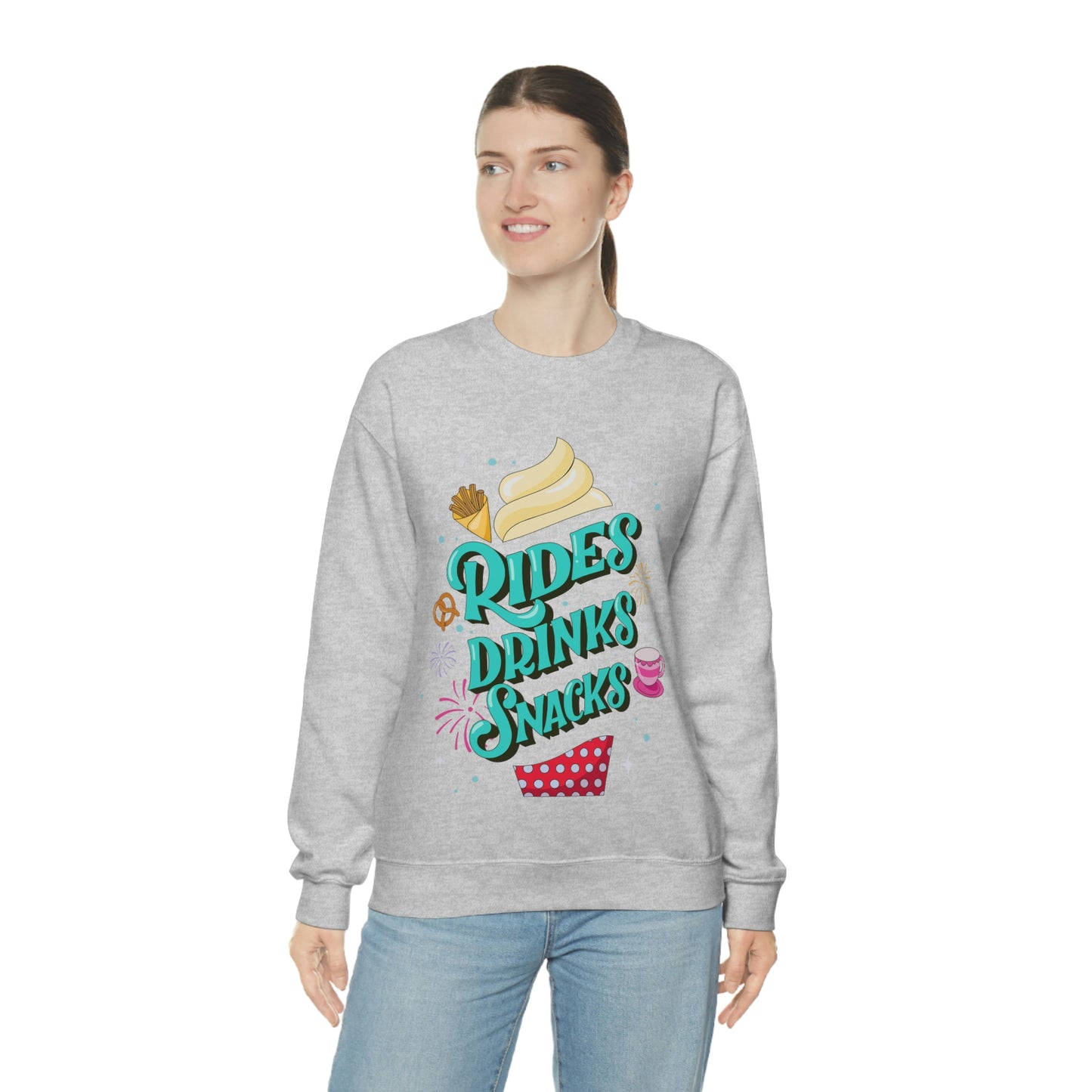Rides, Drinks, Snacks - Adult Crewneck Sweatshirt