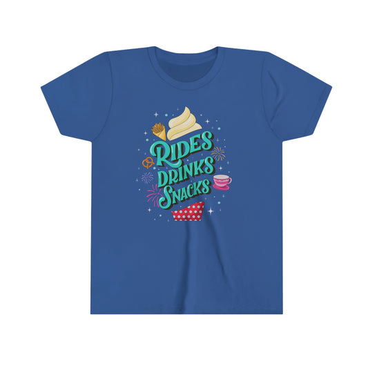 Rides, Drinks, Snacks - Youth Short Sleeve Tee Shirt