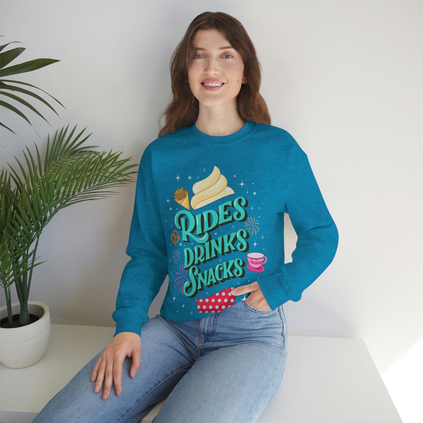 Rides, Drinks, Snacks - Adult Crewneck Sweatshirt