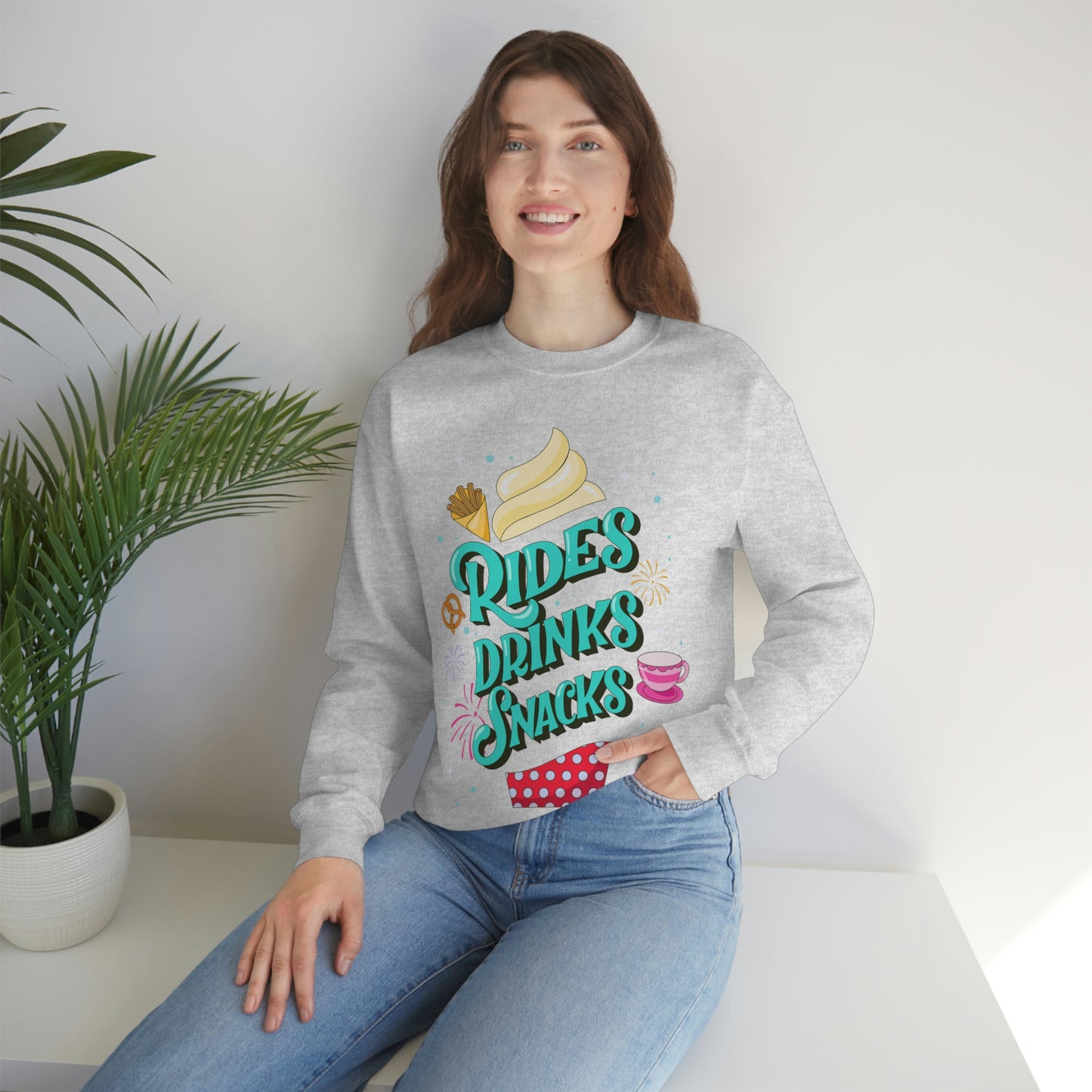 Rides, Drinks, Snacks - Adult Crewneck Sweatshirt