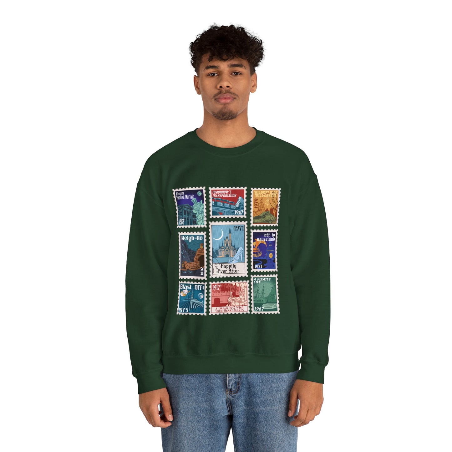 Magic Kingdom Vintage Stamps - Adult Crewneck Sweatshirt