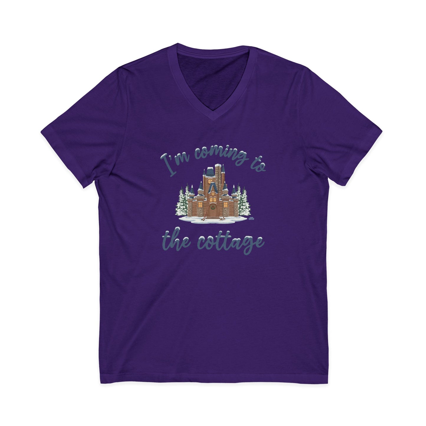 Snowy Cabin Castle, I'm Coming to the Cottage - Short Sleeve V-Neck Tee