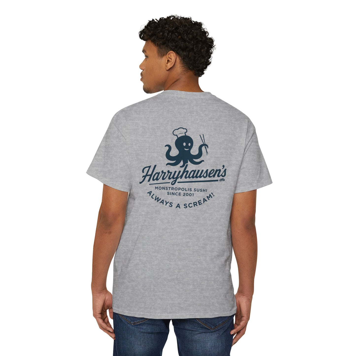 Harryhausen's - Front & Back w/ Pocket - Unisex Heavy Cotton Pocket Tee
