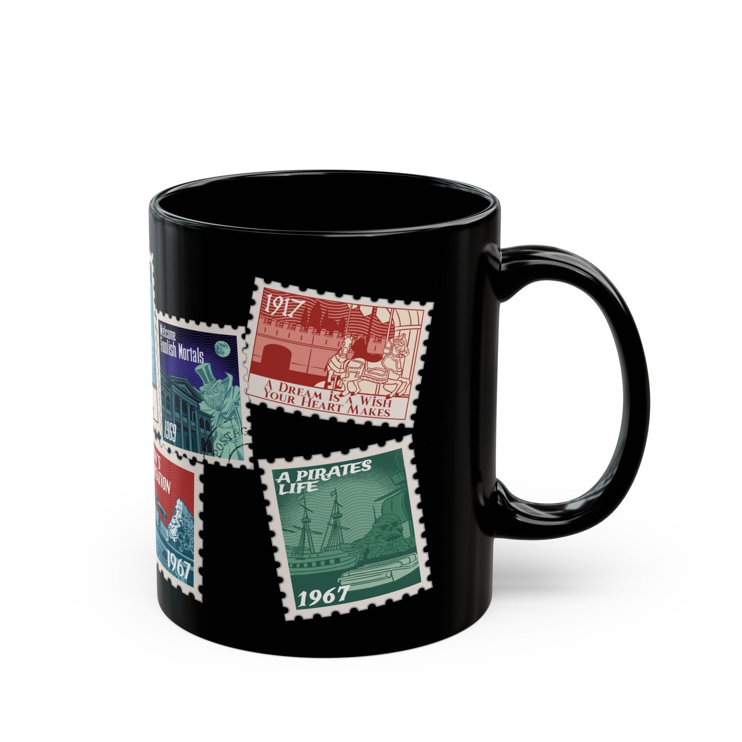 Magic Kingdom Vintage Stamps - Black Mug