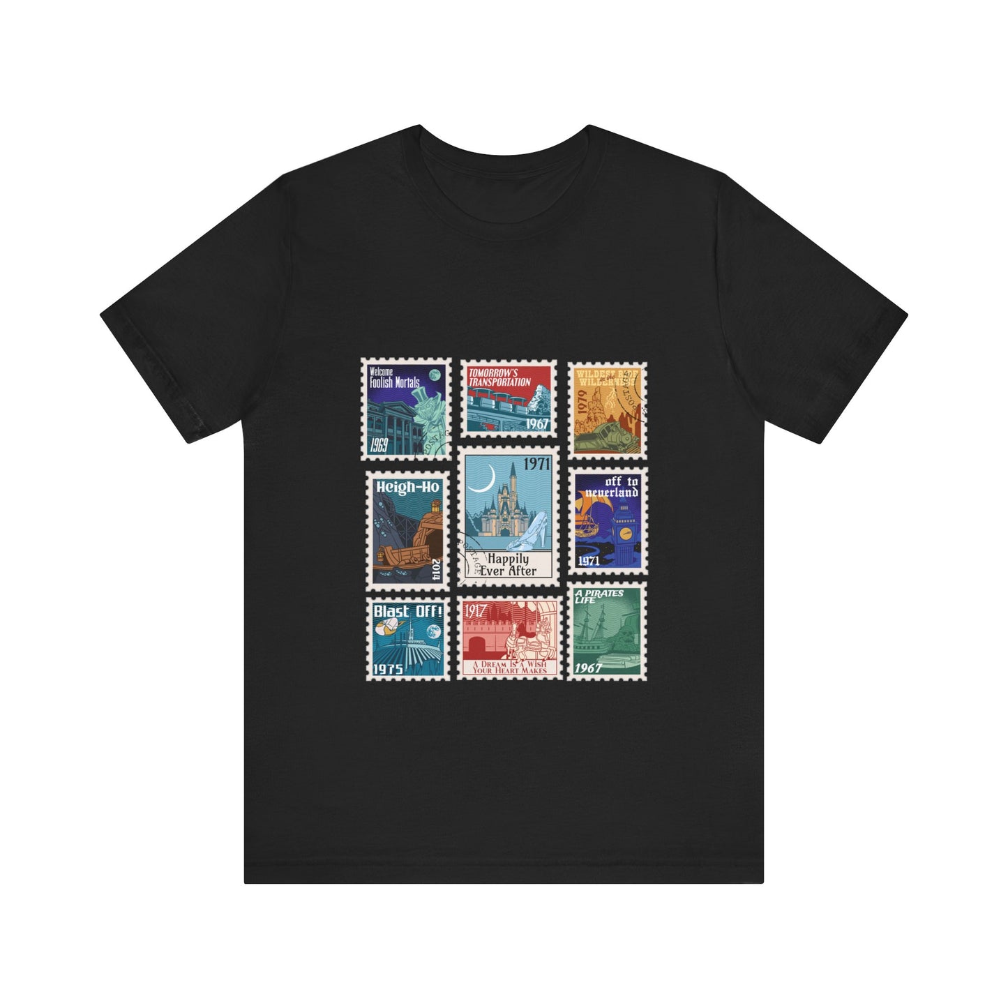 Magic Kingdom Vintage Stamps - Adult Tee Shirt