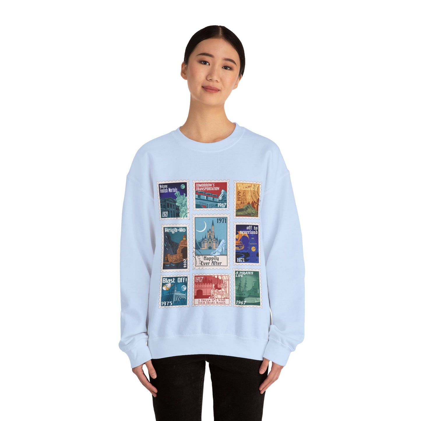 Magic Kingdom Vintage Stamps - Adult Crewneck Sweatshirt
