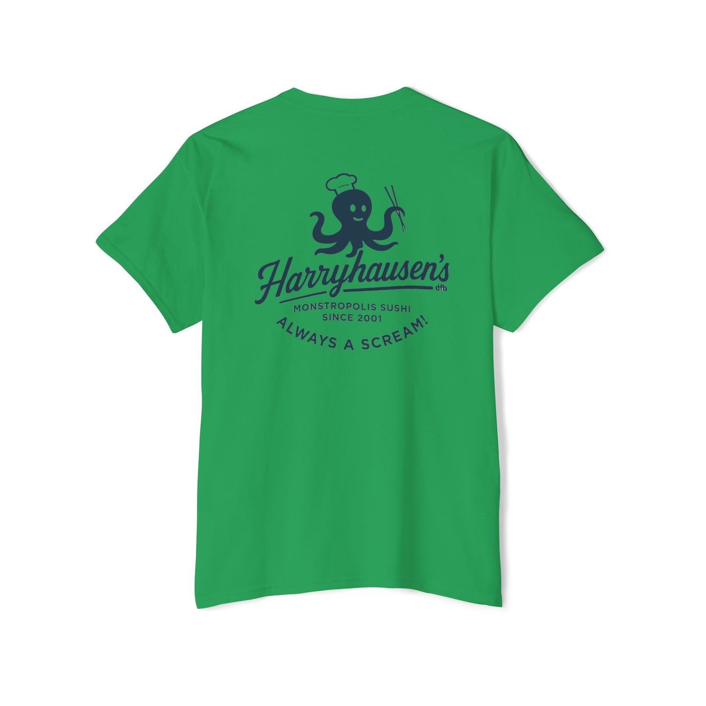Harryhausen's - Front & Back w/ Pocket - Unisex Heavy Cotton Pocket Tee