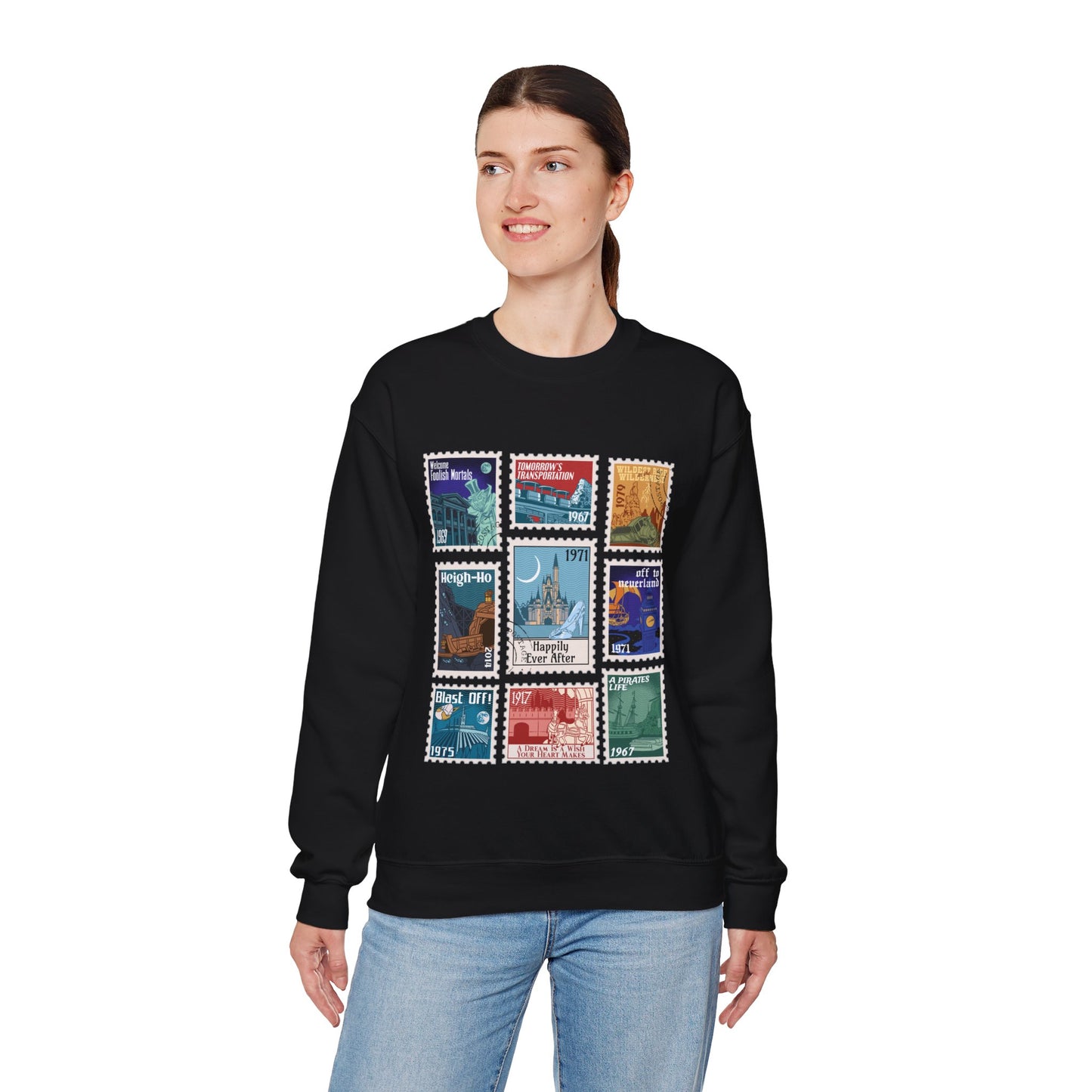 Magic Kingdom Vintage Stamps - Adult Crewneck Sweatshirt