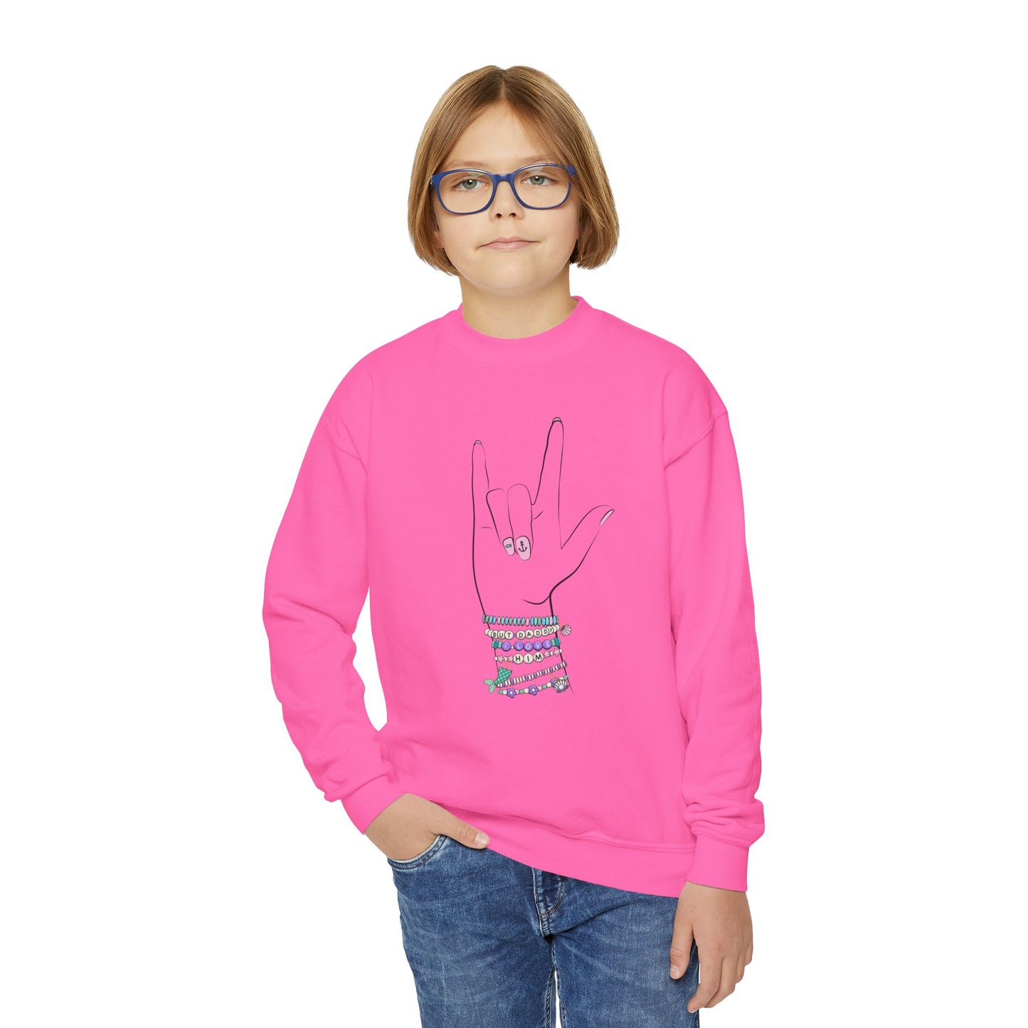 "But Daddy I Love Him!" - Friendship Bracelets - Youth Crewneck Sweatshirt