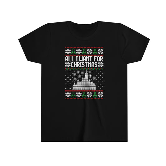 Disneyland Ugly Sweater "All I Want for Christmas" Youth Short Sleeve Tee Shirt