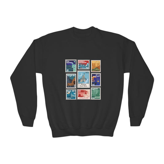 Magic Kingdom Vintage Stamps - Youth Crewneck Sweatshirt