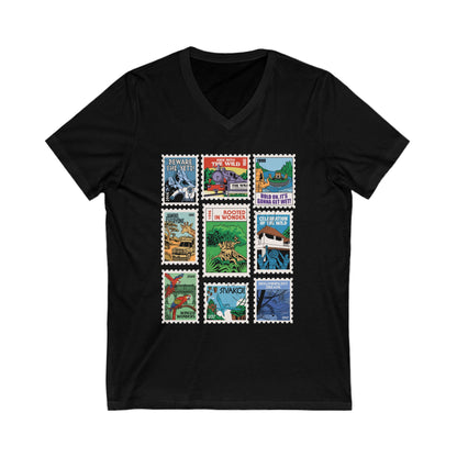 Animal Kingdom Vintage Stamps - Short Sleeve V-Neck Tee