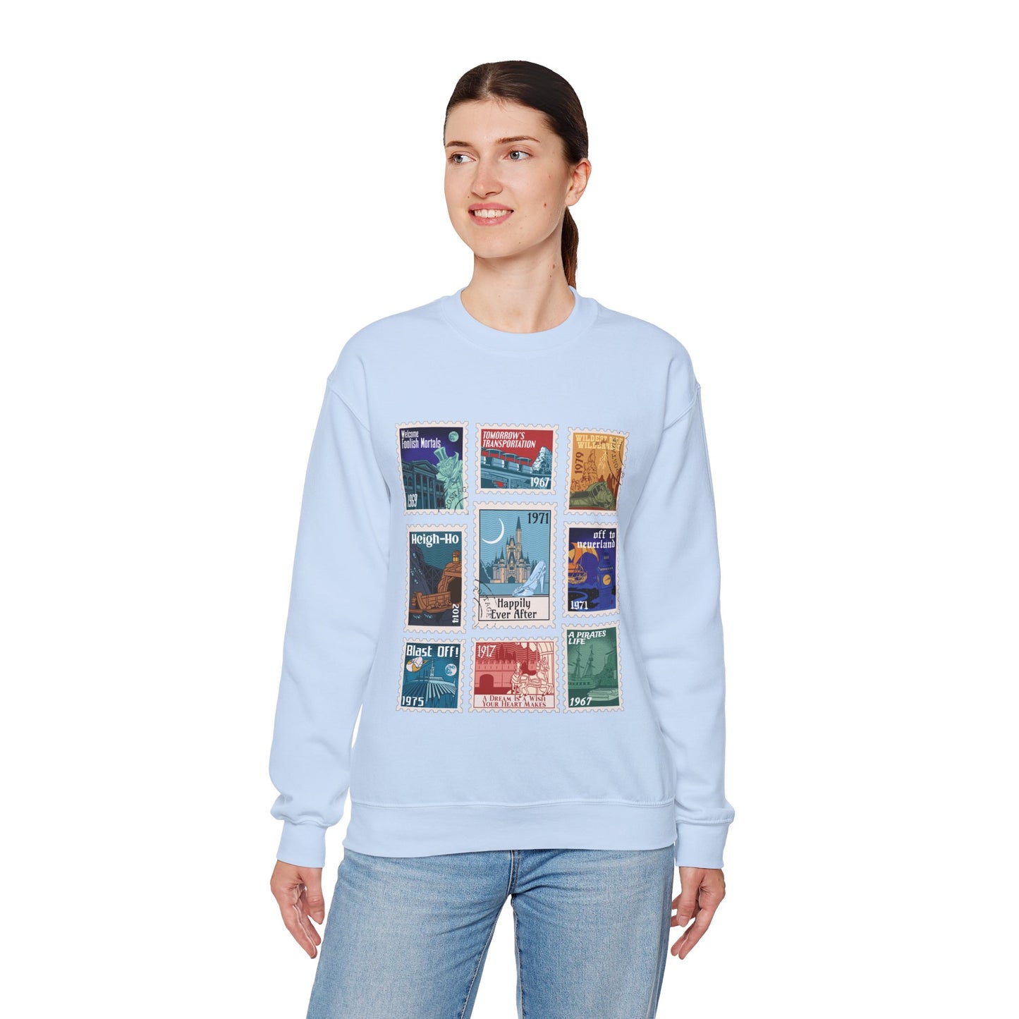 Magic Kingdom Vintage Stamps - Adult Crewneck Sweatshirt