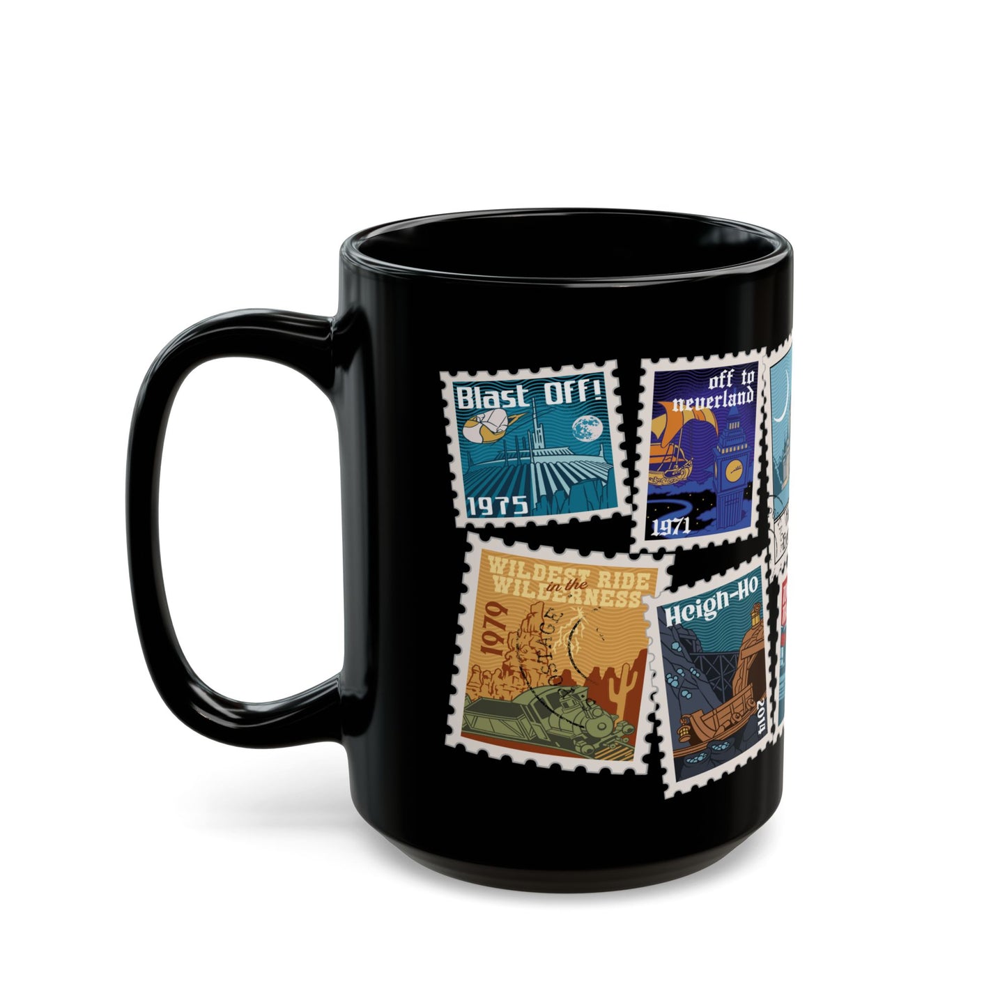 Magic Kingdom Vintage Stamps - Black Mug