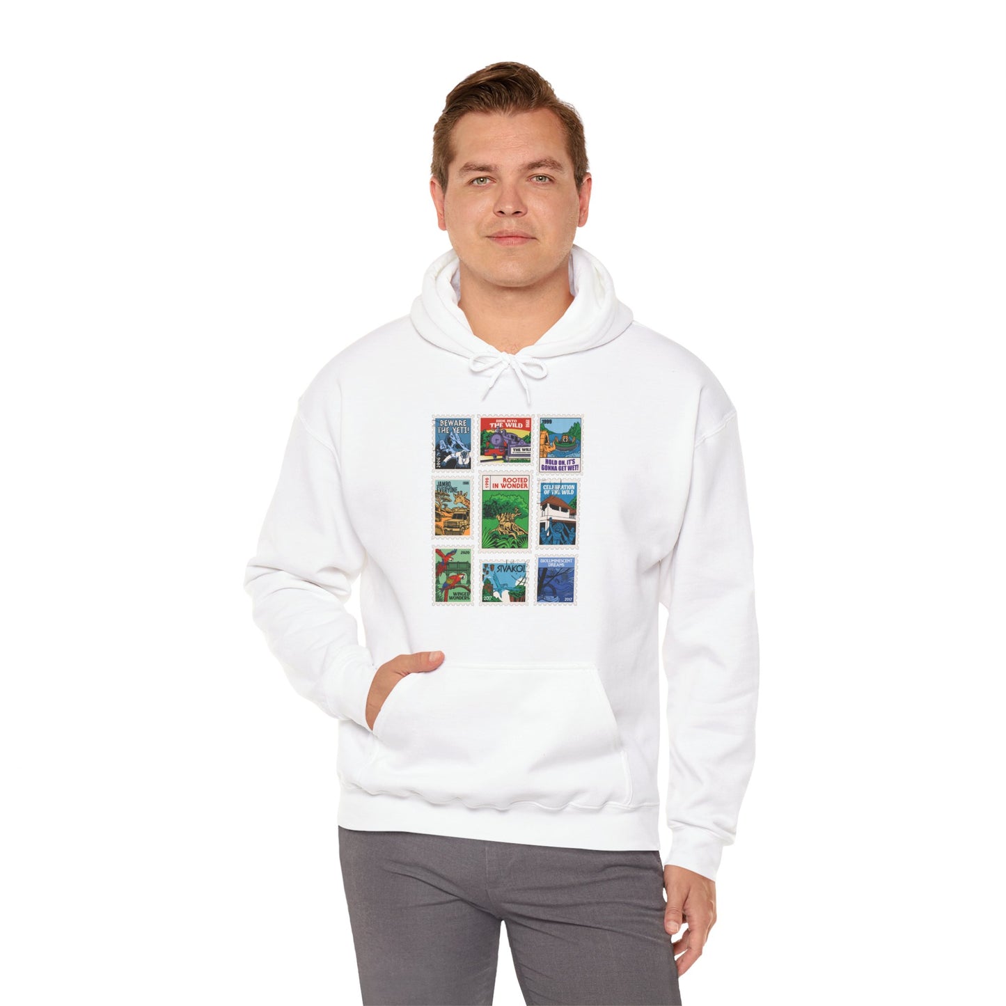 Animal Kingdom Vintage Stamps - Adult Hoodie Sweatshirt