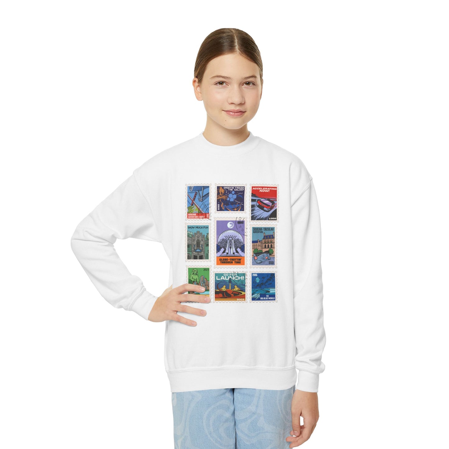 EPCOT Vintage Stamps - Youth Crewneck Sweatshirt