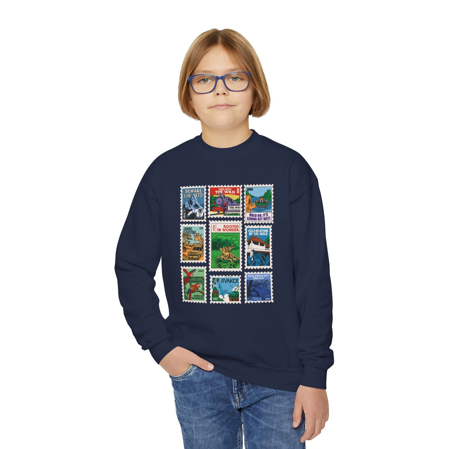 Animal Kingdom Vintage Stamps - Youth Crewneck Sweatshirt