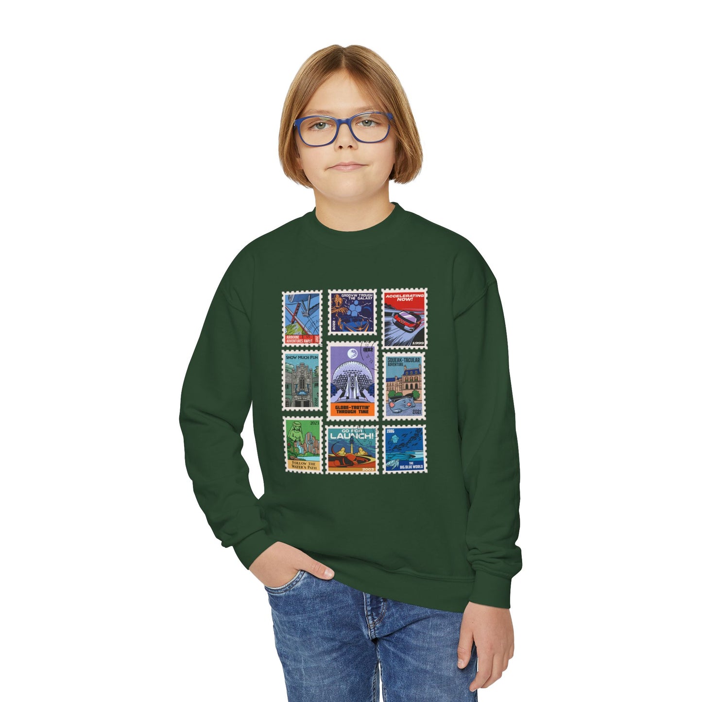 EPCOT Vintage Stamps - Youth Crewneck Sweatshirt