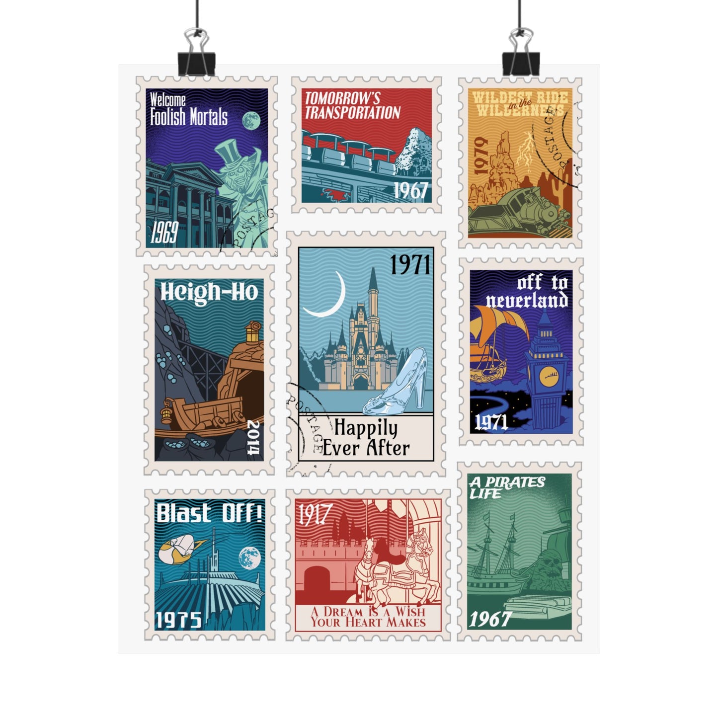 Magic Kingdom Vintage Stamps - Matte Vertical Posters