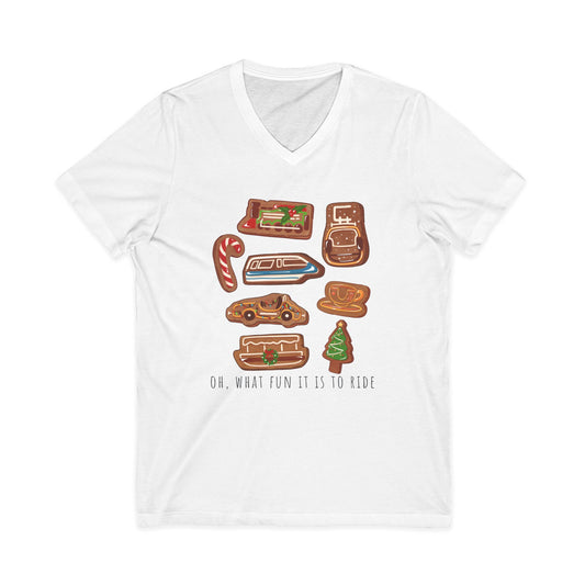 Oh What Fun it is to Ride Unisex Short Sleeve V-Neck Tee