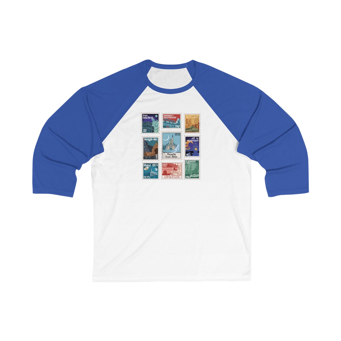 Magic Kingdom Vintage Stamps - Unisex 3\4 Sleeve Baseball Tee