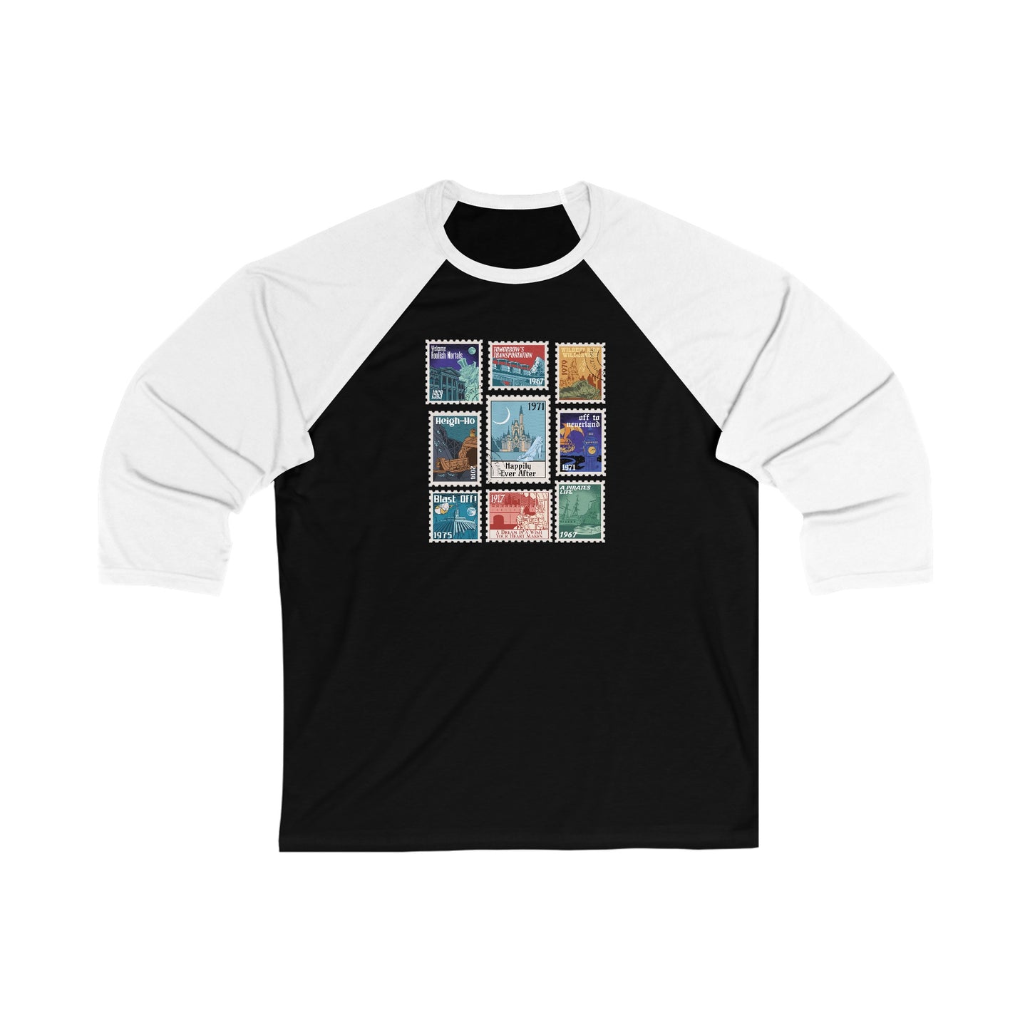 Magic Kingdom Vintage Stamps - Unisex 3\4 Sleeve Baseball Tee