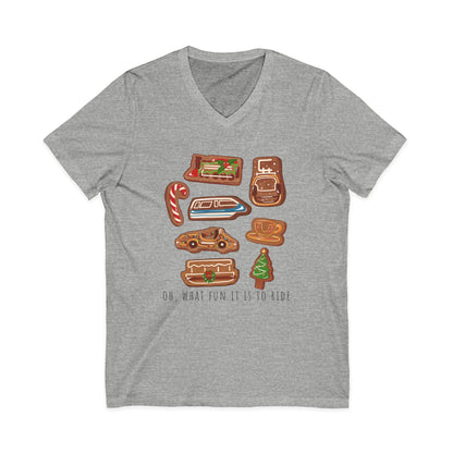 Oh What Fun it is to Ride Unisex Short Sleeve V-Neck Tee