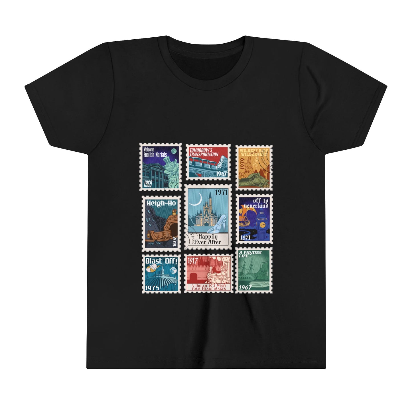 Magic Kingdom Vintage Stamps - Youth Short Sleeve Tee Shirt