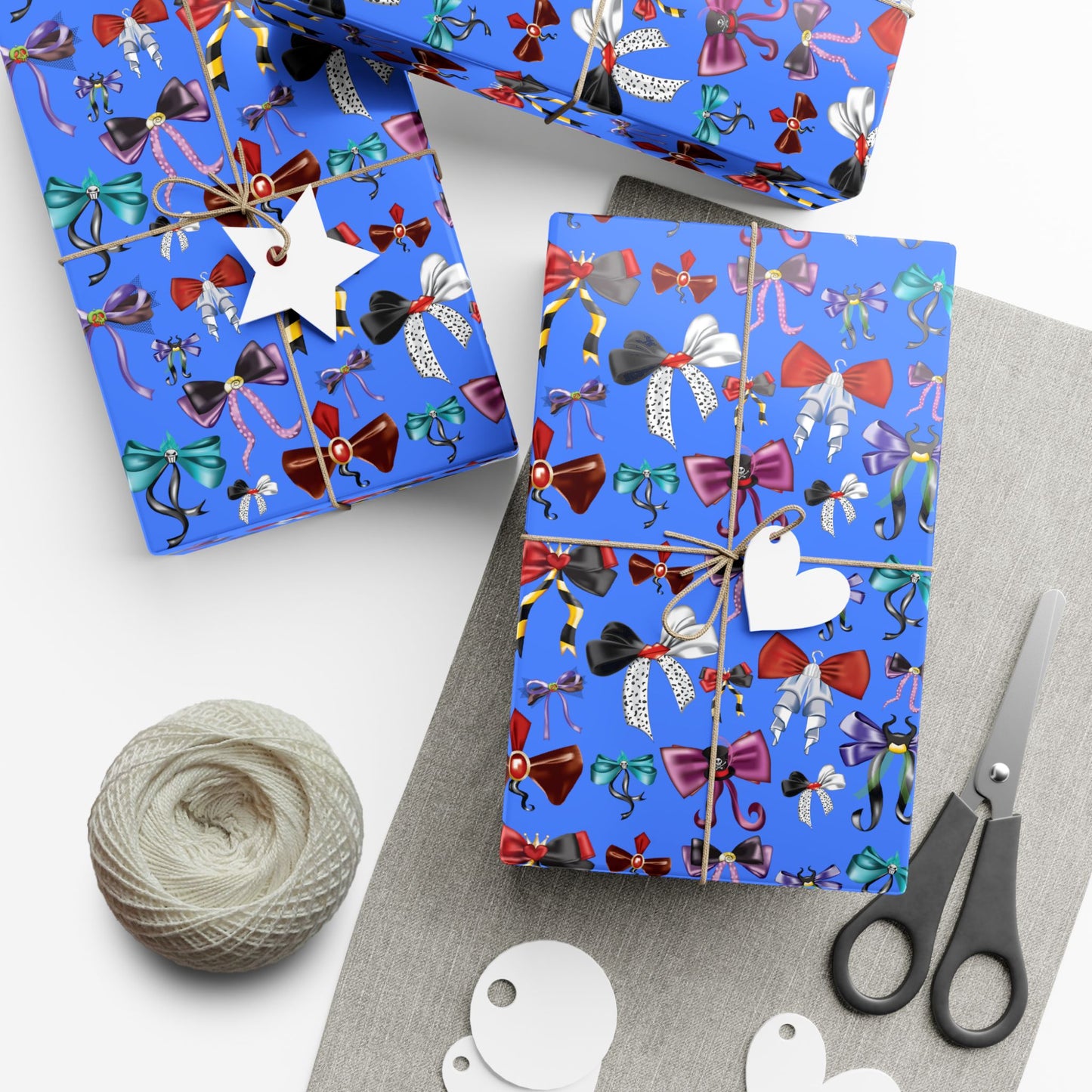 Bad to the Bow, Villains Bows, Cornflower Blue Background - Gift Wrap Papers