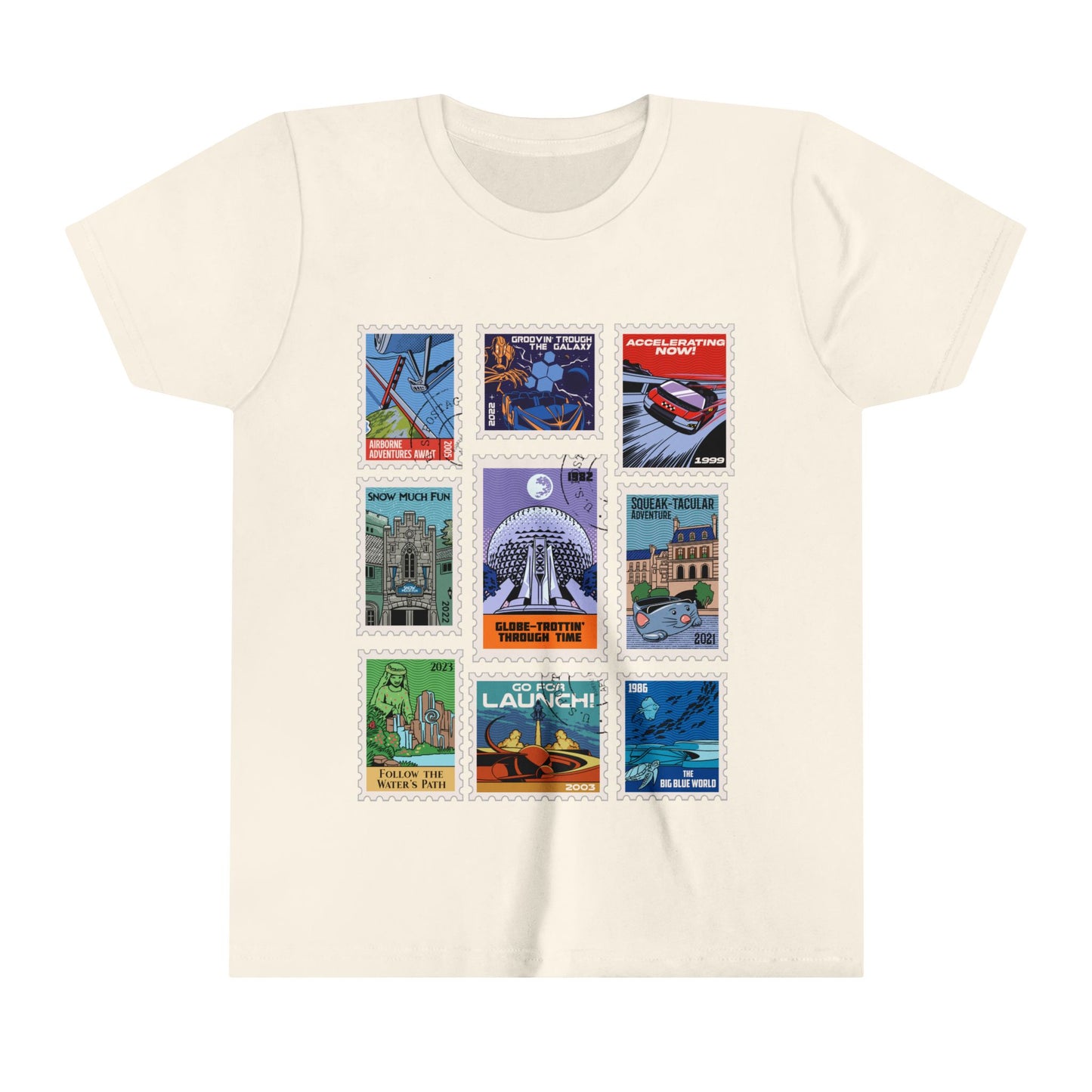 EPCOT Vintage Stamps - Youth Short Sleeve Tee Shirt