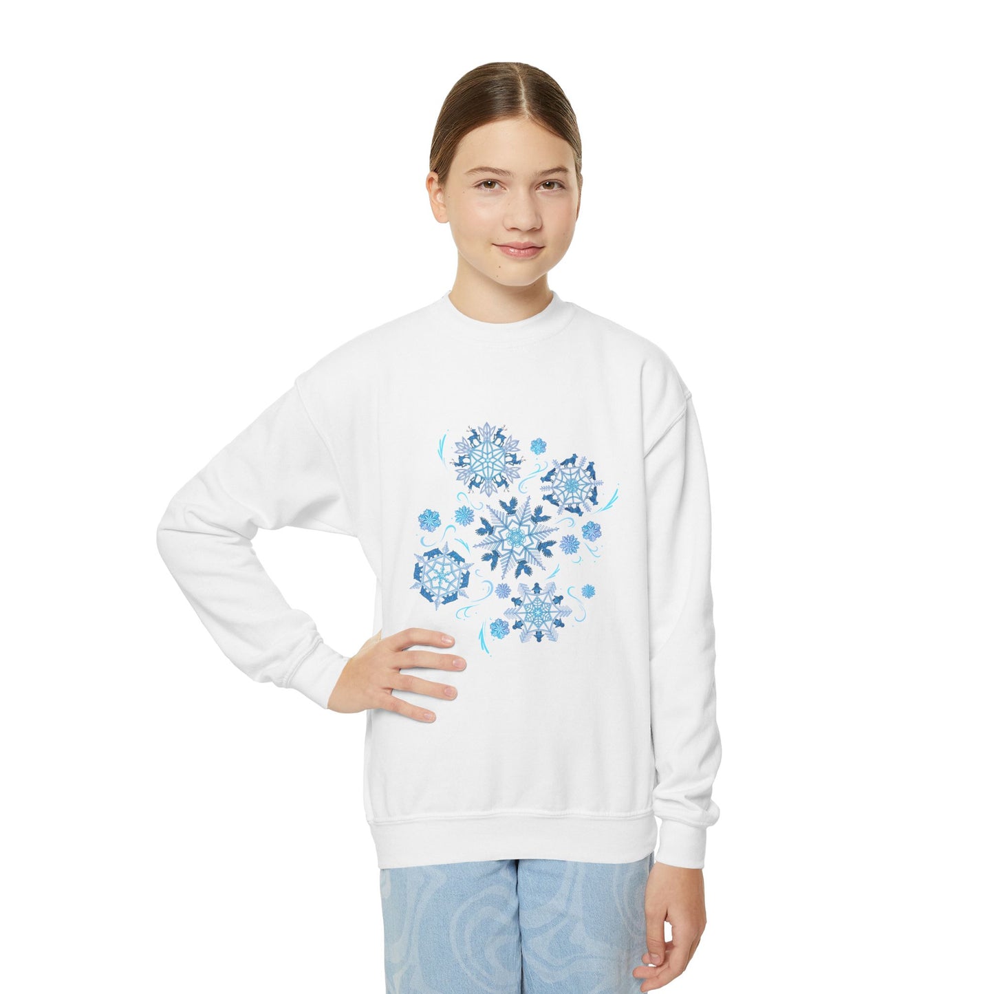 Merry Menagerie Snowflakes - Animal Kingdom Puppets - Youth Crewneck Sweatshirt