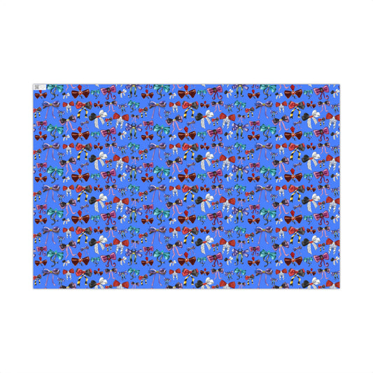 Bad to the Bow, Villains Bows, Cornflower Blue Background - Gift Wrap Papers