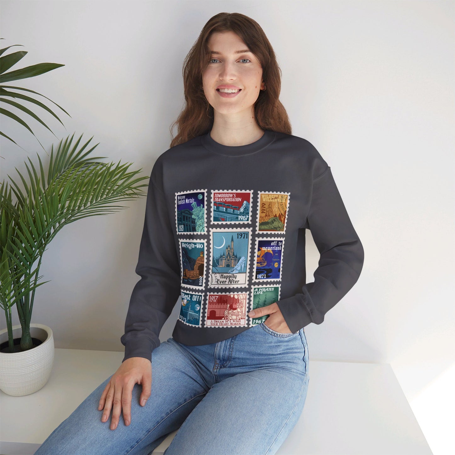 Magic Kingdom Vintage Stamps - Adult Crewneck Sweatshirt