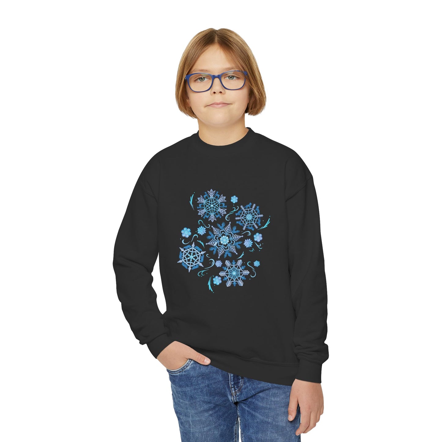 Merry Menagerie Snowflakes - Animal Kingdom Puppets - Youth Crewneck Sweatshirt