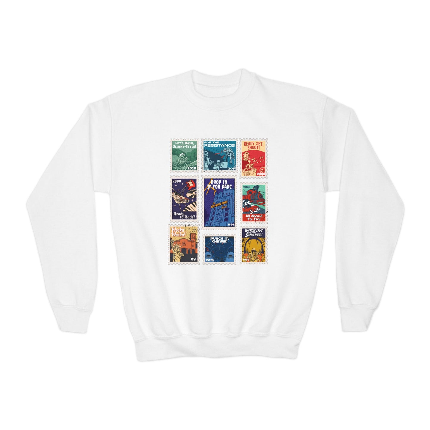 Hollywood Studios Vintage Stamps - Youth Crewneck Sweatshirt